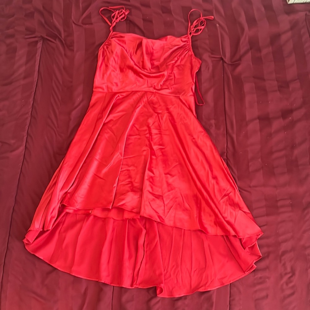 Red satin dress